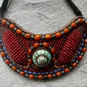 Beaded Ladakh (from Sikkim) turquoise and amber bib necklace